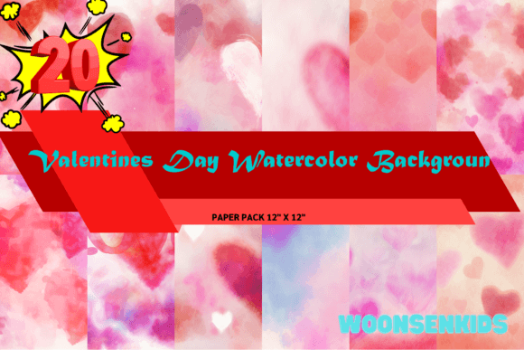 Download 20 Valentines Day Watercolor Backgroun Png Kdp Digital Paper - Digital Collection