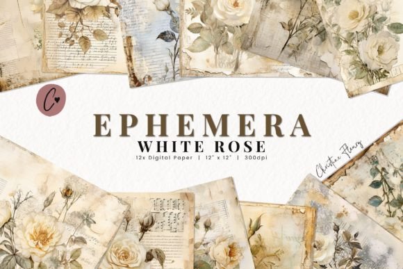 Download Ephemera White Rose Digital Paper - Digital Collection