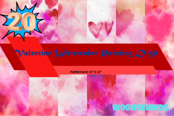 Download 20 Valentine Watercolor Painting Digit Png Kdp Digital Paper - Digital Collection