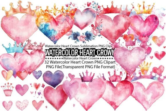 Download Watercolor Heart Crown Sublimation - Heart Collection