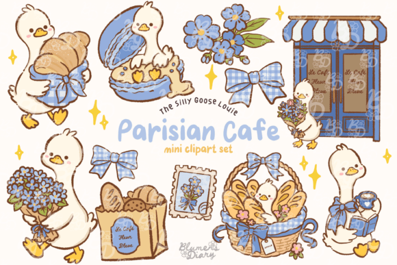 Download Kawaii Goose Parisian Cafe Clipart - Parisian Collection