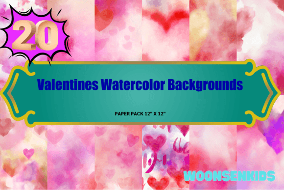 Download 20 Valentines Watercolor Backgrounds Png Kdp Digital Paper - Digital Collection