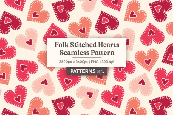 Download Folk Stitched Hearts Valentine Pattern - Heart Collection