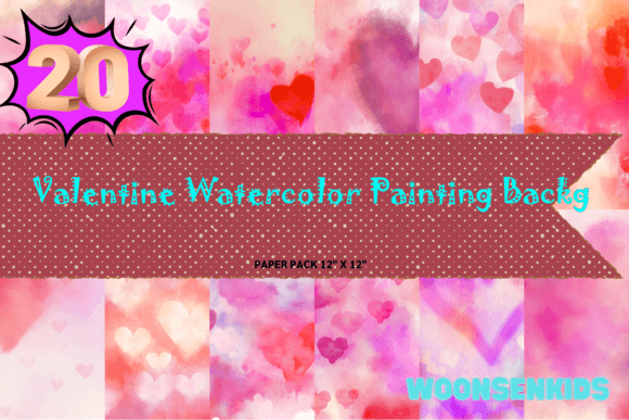 Download 20 Valentine Watercolor Painting Backg Png Kdp Digital Paper - Digital Collection