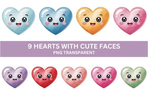 Download Cute Kawaii Heart Clipart PNG Set - Heart Collection