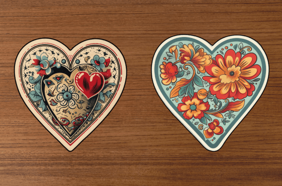 Download Retro Hearts Stickers - Cliparts Bundle - Heart Collection
