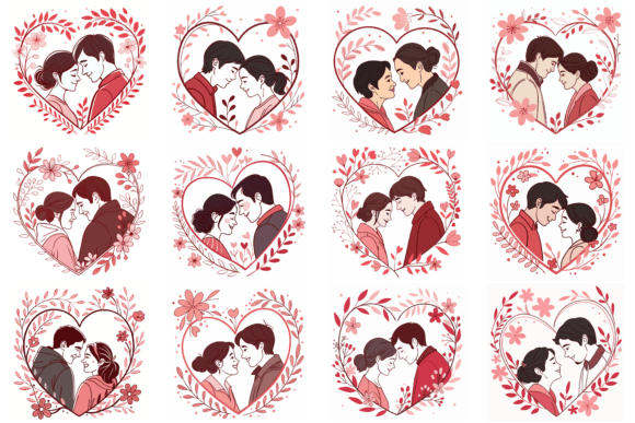 Download Romantic Couple in a Heart-Shaped Frame - Heart Collection