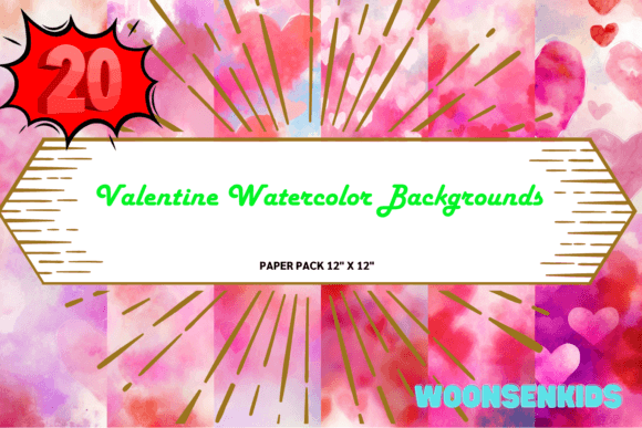 Download 20 Valentine Watercolor Backgrounds Png Kdp Digital Paper - Digital Collection