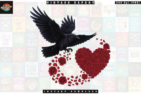 Download Gothic Crow and Rose Heart Clipart - Heart Collection
