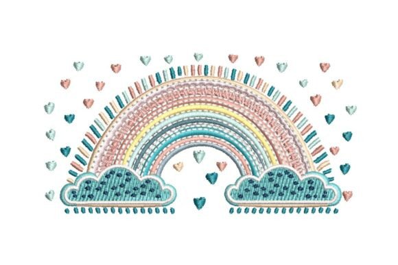 Download Ornate Rainbow with Clouds and Hearts Embroidery Design - Heart Collection
