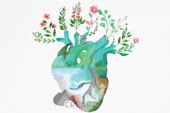Download Floral Human Anatomical Heart Design Art - Heart Collection