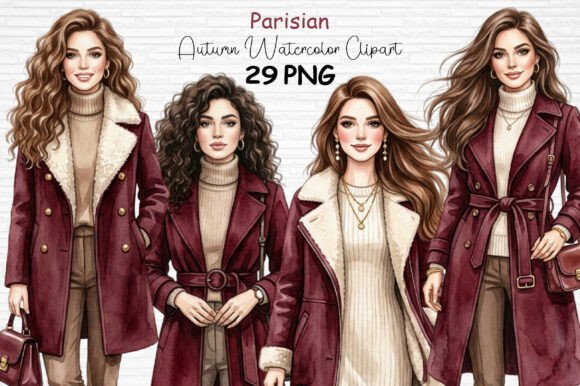 Download Parisian Autumn Watercolor Girl Clipart - Parisian Collection
