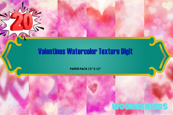 Download 20 Valentines Watercolor Texture Digit Png Kdp Digital Paper - Digital Collection