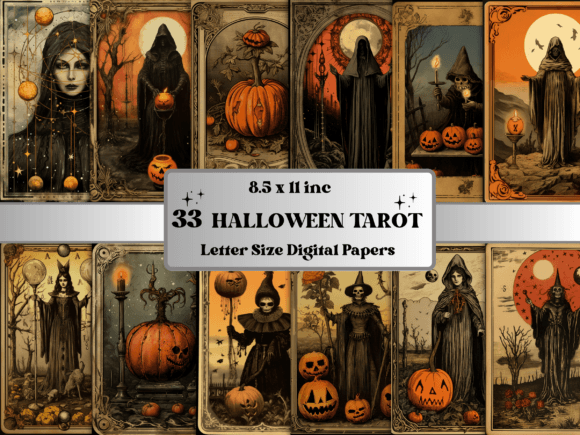 Download Vintage Halloween Tarot Digital Paper - Digital Collection
