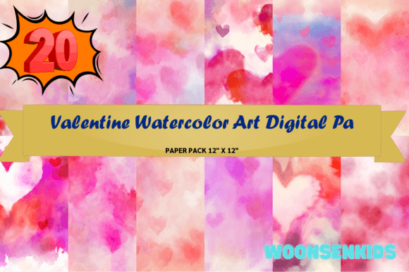 Download 20 Valentine Watercolor Art Digital Pa Png Kdp Digital Paper - Digital Collection