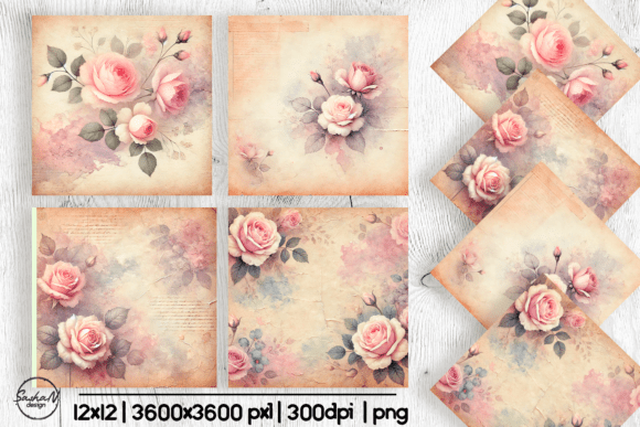 Download Vintage Watercolor Rose Digital Paper - Digital Collection