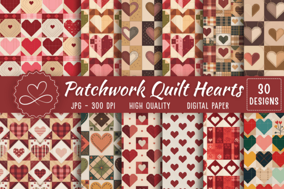 Download Patchwork Quilt Hearts Pattern - Heart Collection