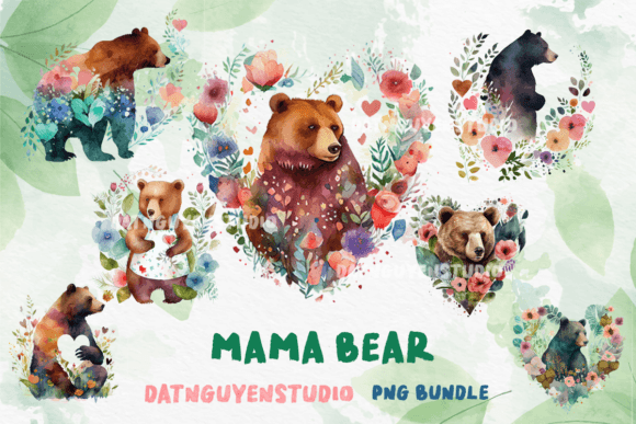 Download Mama Bear with Flower Heart, Png Bundle - Heart Collection