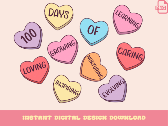 Download 100 Days of School, Retro Candy Hearts - Heart Collection