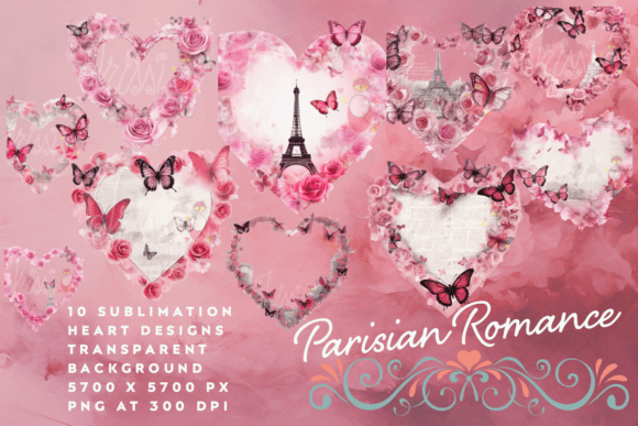 Download Clipart Pink Hearts Parisian Sublimation - Heart Collection