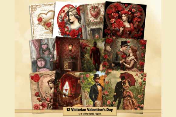 Download Victorian Valentine's Day Digital Papers - Digital Collection