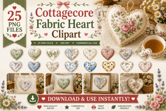 Download Cottagecore Fabric Heart Clipart - Heart Collection