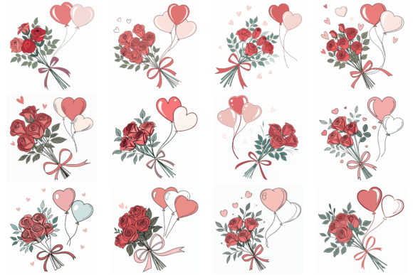 Download Bouquet of Roses and Heart Balloons - Heart Collection