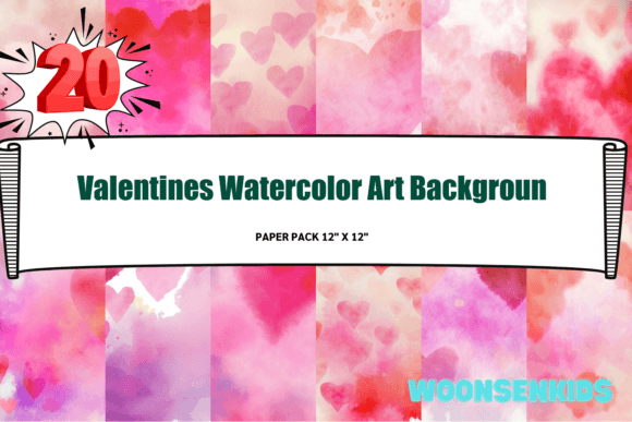 Download 20 Valentines Watercolor Art Backgroun Png Kdp Digital Paper - Digital Collection