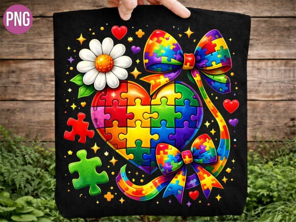 Download Autism Awareness Puzzle Heart Bow PNG - Heart Collection