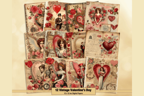 Download Vintage Valentine's Day Digital Papers - Digital Collection