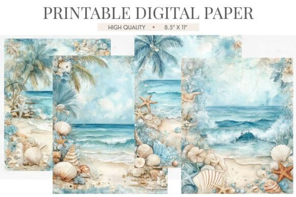 Download Tropical Palm Beach Shell Digital Paper - Digital Collection