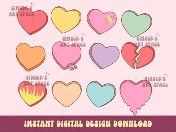 Download Retro Candy Hearts PNG SVG - Heart Collection