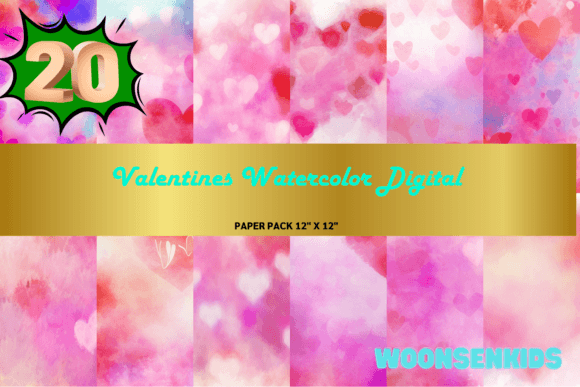 Download 20 Valentines Watercolor Digital Png Kdp Digital Paper - Digital Collection