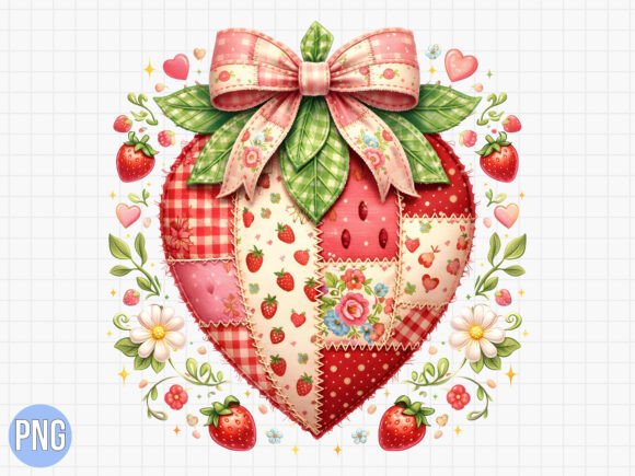 Download Coquette Strawberry Quilt Heart Bow PNG - Heart Collection