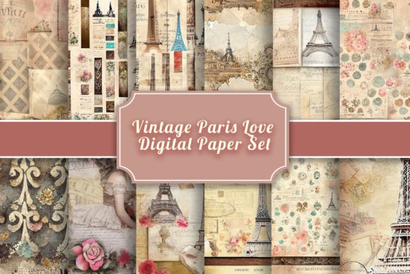 Download Vintage Paris Love Digital Paper Set - Digital Collection