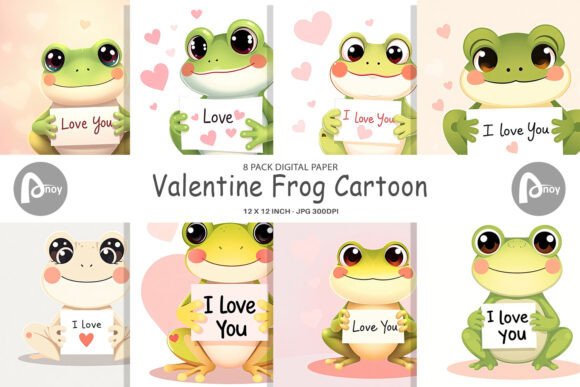 Download Digital Paper Valentine Frog Cartoon - Digital Collection