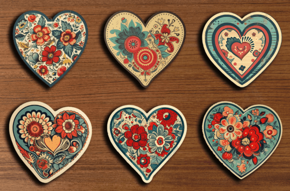 Download Retro Hearts Stickers - Cliparts Bundle - Heart Collection