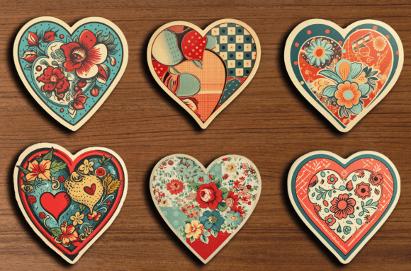 Download Retro Hearts Stickers - Cliparts Bundle - Heart Collection